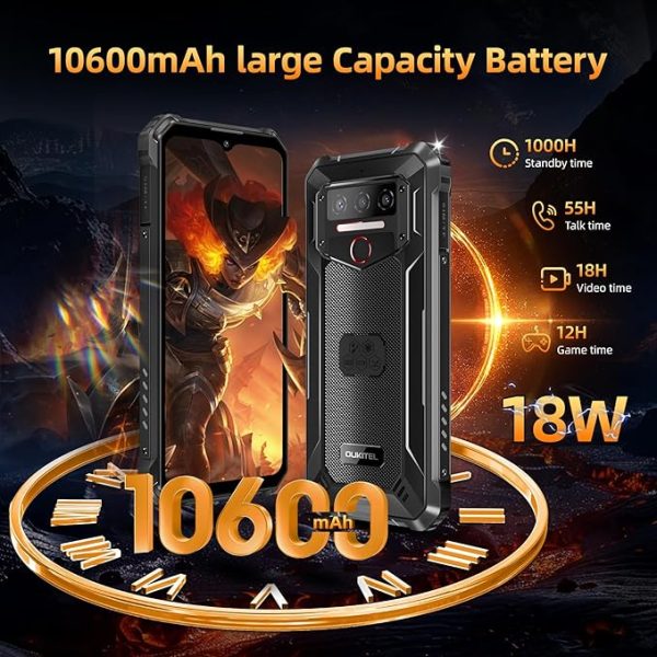 OUKITEL WP23 Plus Outdoor Handy (2025) - 10600mAh 256GB ROM +24GB RAM Outdoor Smartphone Ohne Vertrag 6,52 Zoll Android 14 baustellenhandy, 13MP+5MP/IP68 Wasserdicht Handy/Dual SIM/NFC/OTG/GPS/Face ID – Bild 5