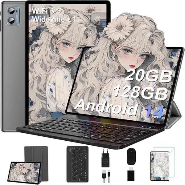 2025 Neueste Tablet 10.1 Zoll Android 14 Octa-Core 22GB RAM+128GB ROM 1TB TF, Widevine L1,5G+2.4G WiFi, GMS,BT 5.0, 8000mAh, 8MP+5MP,1280*800, Face ID, GPS,Type C, Tablet PC mit Tastatur, Maus-Blau – Bild 5