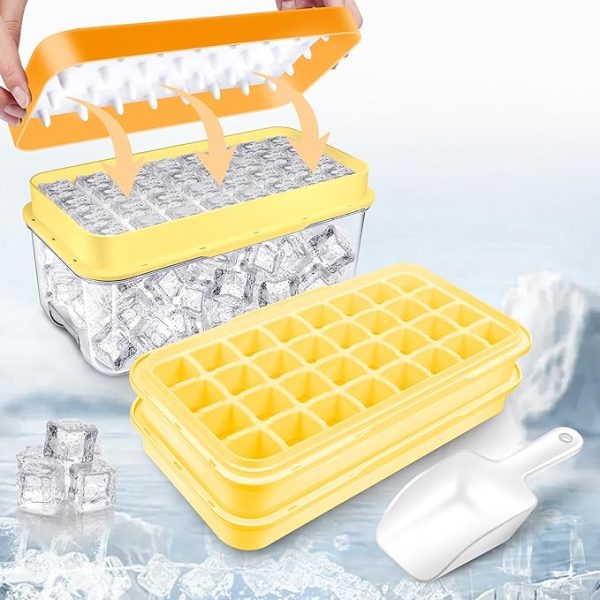 Eiswürfelbehälter mit Deckel und Behälter, 64 Stück Eiswürfel, einfaches Drücken, um das Eis zu lösen, Kühlen von Cocktail, Whiskey, Kaffee, 2 Schalen, 1 Eiskübel und Schaufel (Schwarz) – Bild 4