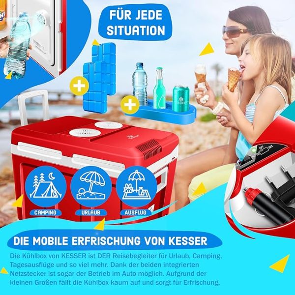 KESSER® Kühlbox 40L mit Rollen | Thermo-Elektrische Kühlbox | KÜHLT und WÄRMT | 12 & 230V | Thermobox für Auto, Boot & Camping | Mini-Kühlschrank mit ECO & MAX Modus | inkl. Kühlakkus & Getränkehalter – Bild 11