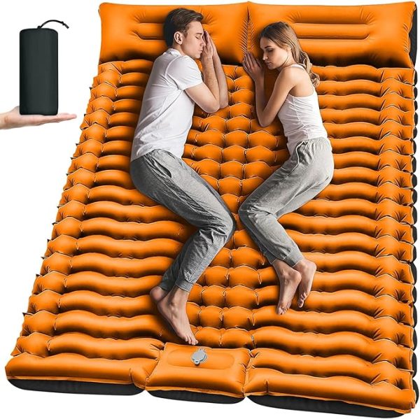 Yuzonc Double Camping Matratze, Selbstaufblasende Camping Isomatte mit Fuß Pumpe, Ultraleichte Verdickte Schlafmatte für Wandern Reisen Backpacking Zelt (Grau) – Bild 3