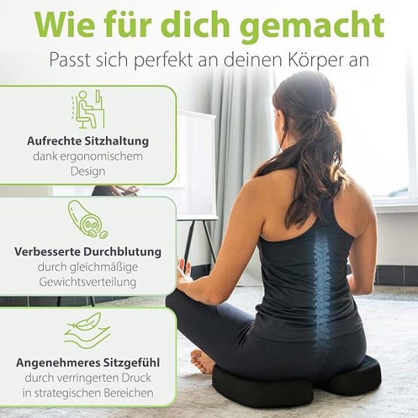 feela.® Orthopädisches Sitzkissen [3 Härtegrade] - Ergonomisches Sitzkissen für Bürostuhl & Co - Wirkt Schmerzreduzierend, Erhöht Sitzkomfort, Fördert Durchblutung und Entlastet das Steißbein (Weich) – Bild 5