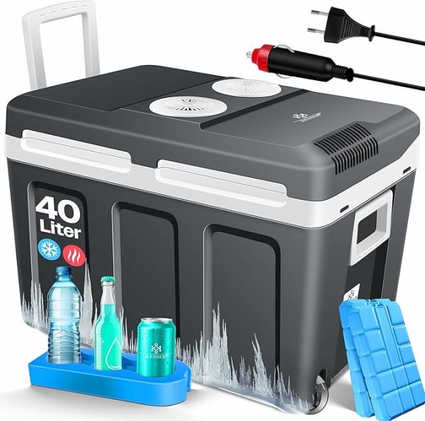 KESSER® Kühlbox 40L mit Rollen | Thermo-Elektrische Kühlbox | KÜHLT und WÄRMT | 12 & 230V | Thermobox für Auto, Boot & Camping | Mini-Kühlschrank mit ECO & MAX Modus | inkl. Kühlakkus & Getränkehalter – Bild 2