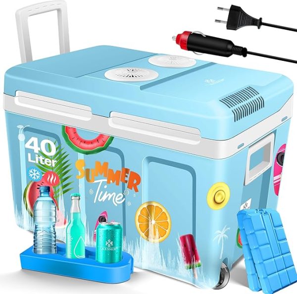 KESSER® Kühlbox 40L mit Rollen | Thermo-Elektrische Kühlbox | KÜHLT und WÄRMT | 12 & 230V | Thermobox für Auto, Boot & Camping | Mini-Kühlschrank mit ECO & MAX Modus | inkl. Kühlakkus & Getränkehalter – Bild 3