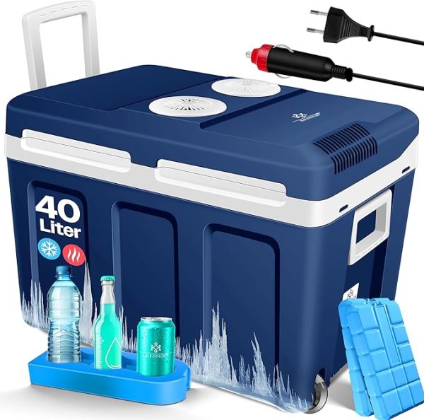 KESSER® Kühlbox 40L mit Rollen | Thermo-Elektrische Kühlbox | KÜHLT und WÄRMT | 12 & 230V | Thermobox für Auto, Boot & Camping | Mini-Kühlschrank mit ECO & MAX Modus | inkl. Kühlakkus & Getränkehalter – Bild 6