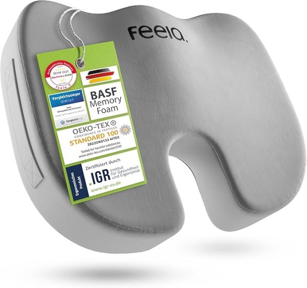 feela.® Orthopädisches Sitzkissen [3 Härtegrade] - Ergonomisches Sitzkissen für Bürostuhl & Co - Wirkt Schmerzreduzierend, Erhöht Sitzkomfort, Fördert Durchblutung und Entlastet das Steißbein (Weich) – Bild 3