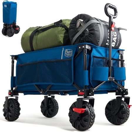 TIMBER RIDGE XXL Bollerwagen Faltbar Breite Reifen mit Bremse Strandwagen mit Seitentasche Getränkehalter Verstellbarem Griff Gartenwagen für Alle Gelände Draussen Einkaufen 100kg Belastbarkeit