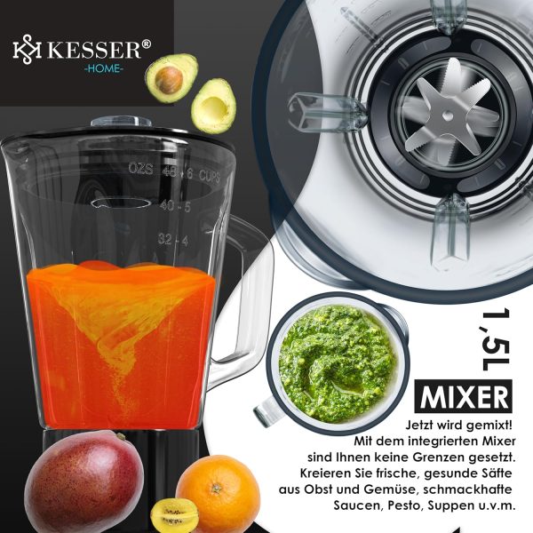 KESSER® 3 in 1 Universal Küchenmaschine K-KM 3000 mit Fleischwolf Knetmaschine Multifunktionale Rührmaschine 5,5L Schüssel mit 3 Rührwerkzeuge, 1,5L Entsafter, Zubehör-Set, Pasta & Gebäckformen – Bild 11