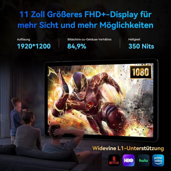 TABWEE T90 Android 15 Tablet mit Tastatur - Gemini AI, 24GB RAM+128GB ROM, Octa Core T615, Gaming Tablet 11 Zoll, 1920x1200 FHD+IPS, 8000mAh Akuu, 13MP+5MP KI Kamera, 5G WiFi, Widevine L1, GPS – Bild 4