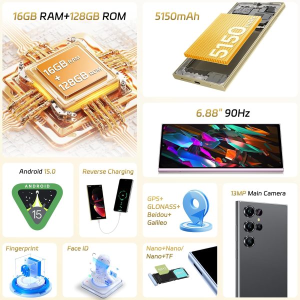 OUKITEL C61 Android 15 Smartphone Ohne Vertrag, 16GB+128GB /1TB Handy Ohne Vertrag, 6,88 Zoll 90Hz Bildschirm 5150mAh Handy Günstig, 13MP+5MP, 4G Dual SIM Simlockfreie Handys/Fingerabdruck/OTG/Face ID – Bild 8