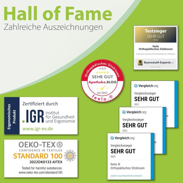 feela.® Orthopädisches Sitzkissen [3 Härtegrade] - Ergonomisches Sitzkissen für Bürostuhl & Co - Wirkt Schmerzreduzierend, Erhöht Sitzkomfort, Fördert Durchblutung und Entlastet das Steißbein (Weich) – Bild 11