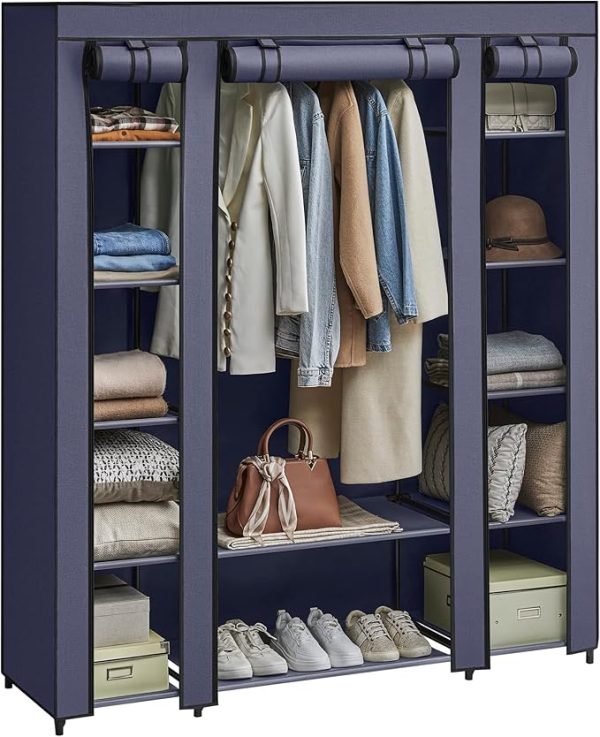 SONGMICS, Kleiderschrank aus Stoff, tragbar, für das Schlafzimmer, Kleiderständer mit Stoffabdeckung, 45 x 150 x 175 cm, 12 Fächer, Metallstruktur, Rosa (Puderrosa), LSF003P02 – Bild 3