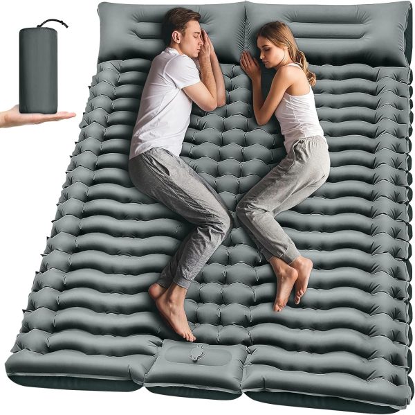 Yuzonc Double Camping Matratze, Selbstaufblasende Camping Isomatte mit Fuß Pumpe, Ultraleichte Verdickte Schlafmatte für Wandern Reisen Backpacking Zelt (Grau) – Bild 2