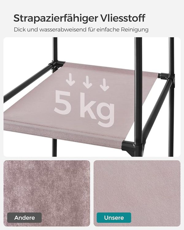 SONGMICS, Kleiderschrank aus Stoff, tragbar, für das Schlafzimmer, Kleiderständer mit Stoffabdeckung, 45 x 150 x 175 cm, 12 Fächer, Metallstruktur, Rosa (Puderrosa), LSF003P02 – Bild 13