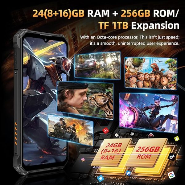 OUKITEL WP23 Plus Outdoor Handy (2025) - 10600mAh 256GB ROM +24GB RAM Outdoor Smartphone Ohne Vertrag 6,52 Zoll Android 14 baustellenhandy, 13MP+5MP/IP68 Wasserdicht Handy/Dual SIM/NFC/OTG/GPS/Face ID – Bild 4