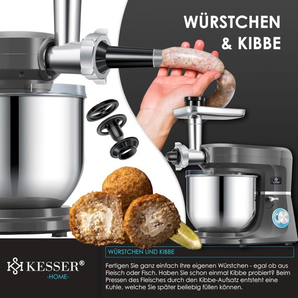 KESSER® 3 in 1 Universal Küchenmaschine K-KM 3000 mit Fleischwolf Knetmaschine Multifunktionale Rührmaschine 5,5L Schüssel mit 3 Rührwerkzeuge, 1,5L Entsafter, Zubehör-Set, Pasta & Gebäckformen – Bild 12