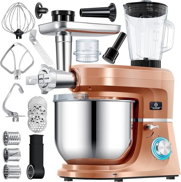KESSER® 3 in 1 Universal Küchenmaschine K-KM 3000 mit Fleischwolf Knetmaschine Multifunktionale Rührmaschine 5,5L Schüssel mit 3 Rührwerkzeuge, 1,5L Entsafter, Zubehör-Set, Pasta & Gebäckformen – Bild 4