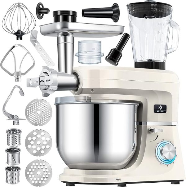 KESSER® 3 in 1 Universal Küchenmaschine K-KM 3000 mit Fleischwolf Knetmaschine Multifunktionale Rührmaschine 5,5L Schüssel mit 3 Rührwerkzeuge, 1,5L Entsafter, Zubehör-Set, Pasta & Gebäckformen – Bild 5