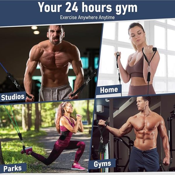 Fitnessbänder Widerstandsbänder mit 8 Stufen, 300lbs Resistance Bands mit Türanker, 2*Griffen, Übungsanleitung&Tragebeutel& Knöchelriemen, Fitnessband für Muskelaufbau,Yoga,Pilates 1.2m*8er Set – Bild 6
