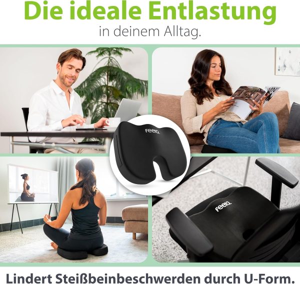 feela.® Orthopädisches Sitzkissen [3 Härtegrade] - Ergonomisches Sitzkissen für Bürostuhl & Co - Wirkt Schmerzreduzierend, Erhöht Sitzkomfort, Fördert Durchblutung und Entlastet das Steißbein (Weich) – Bild 4
