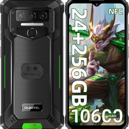 OUKITEL WP23 Plus Outdoor Handy (2025) - 10600mAh 256GB ROM +24GB RAM Outdoor Smartphone Ohne Vertrag 6,52 Zoll Android 14 baustellenhandy, 13MP+5MP/IP68 Wasserdicht Handy/Dual SIM/NFC/OTG/GPS/Face ID
