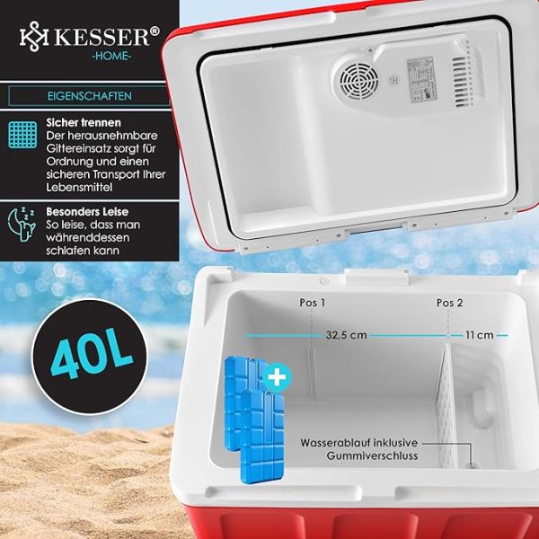 KESSER® Kühlbox 40L mit Rollen | Thermo-Elektrische Kühlbox | KÜHLT und WÄRMT | 12 & 230V | Thermobox für Auto, Boot & Camping | Mini-Kühlschrank mit ECO & MAX Modus | inkl. Kühlakkus & Getränkehalter – Bild 8