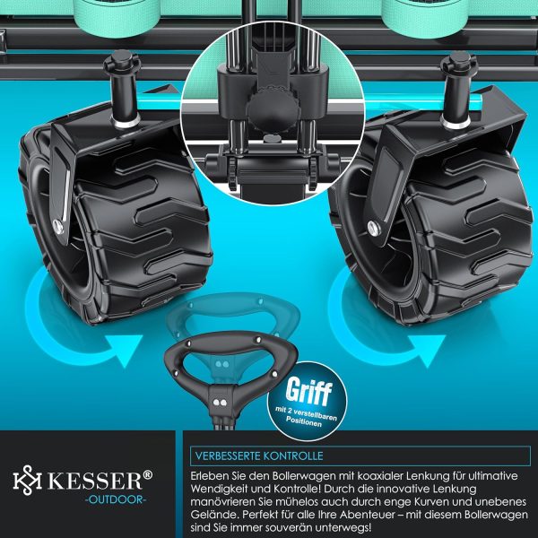 KESSER® Bollerwagen faltbar max. bis 150kg belastbar mit Breiten Vollgummi Reifen | Handwagen Transportkarre | Gerätewagen inkl. 2 Netztaschen & Seitentasche | Transportwagen Gartenanhänger klappbar – Bild 9