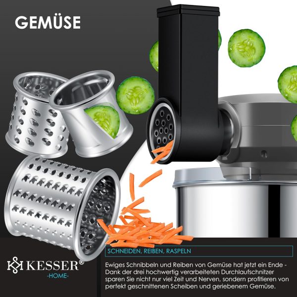 KESSER® 3 in 1 Universal Küchenmaschine K-KM 3000 mit Fleischwolf Knetmaschine Multifunktionale Rührmaschine 5,5L Schüssel mit 3 Rührwerkzeuge, 1,5L Entsafter, Zubehör-Set, Pasta & Gebäckformen – Bild 9