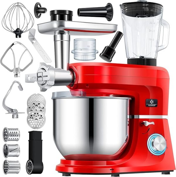 KESSER® 3 in 1 Universal Küchenmaschine K-KM 3000 mit Fleischwolf Knetmaschine Multifunktionale Rührmaschine 5,5L Schüssel mit 3 Rührwerkzeuge, 1,5L Entsafter, Zubehör-Set, Pasta & Gebäckformen – Bild 2