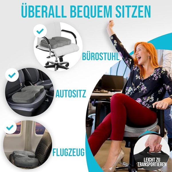 FORTEM XL Sitzkissen und Lendenkissen für Bürostuhl, Sitzpolster, Memory-Schaum Rückenkissen, Lordosenstütze Auto, Rutschfestes Sitz- und Rückenpolster für Gaming, Autositzkissen, Stuhlauflage – Bild 11