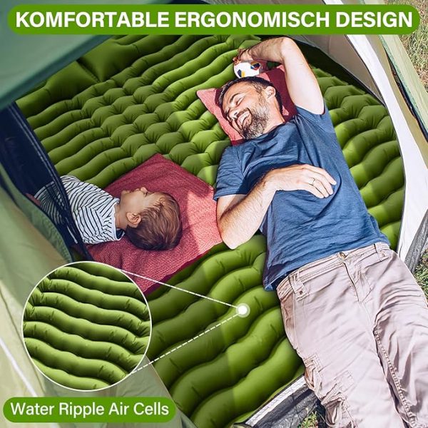 Yuzonc Double Camping Matratze, Selbstaufblasende Camping Isomatte mit Fuß Pumpe, Ultraleichte Verdickte Schlafmatte für Wandern Reisen Backpacking Zelt (Grau) – Bild 7