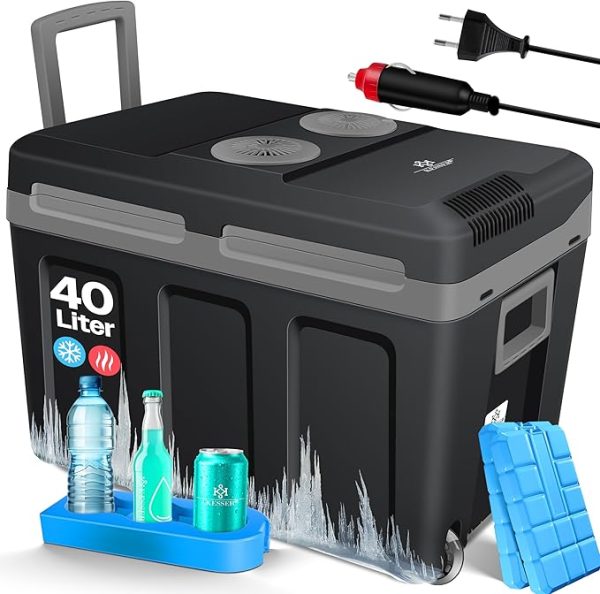 KESSER® Kühlbox 40L mit Rollen | Thermo-Elektrische Kühlbox | KÜHLT und WÄRMT | 12 & 230V | Thermobox für Auto, Boot & Camping | Mini-Kühlschrank mit ECO & MAX Modus | inkl. Kühlakkus & Getränkehalter – Bild 7