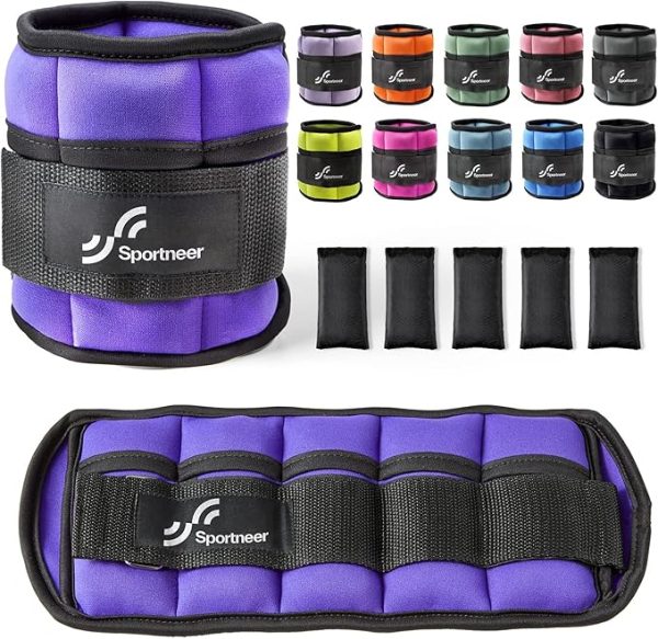 Sportneer Knöchelgewicht, Verstellbares Gewichte-Set am Knöchel, Handgelenkriemen am Handgelenk, 0,45 kg - 2,25 kg (pro Knöchel) / 0,9 kg - 4,5 kg (pro Paar), 2 Packungen