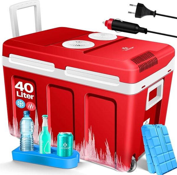 KESSER® Kühlbox 40L mit Rollen | Thermo-Elektrische Kühlbox | KÜHLT und WÄRMT | 12 & 230V | Thermobox für Auto, Boot & Camping | Mini-Kühlschrank mit ECO & MAX Modus | inkl. Kühlakkus & Getränkehalter