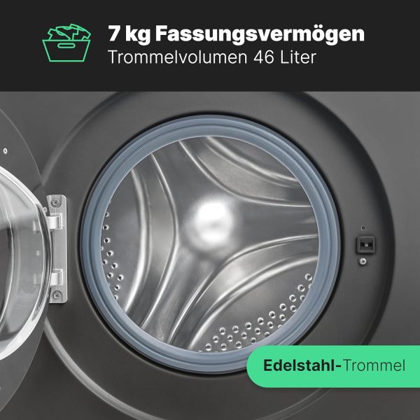 Bomann Waschmaschine 7kg | max. 1400 U/min | 10 Jahre Motor-Garantie | effizienter, leiser & langlebiger Invertermotor | 15 Programme | Endzeitvorwahl | Washing Machine WA 7175 titan - schwarz [Energieklasse A] – Bild 9