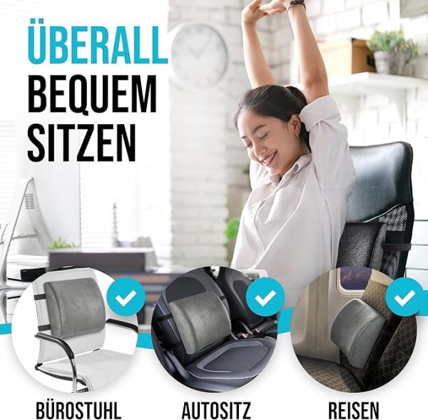 FORTEM XL Sitzkissen und Lendenkissen für Bürostuhl, Sitzpolster, Memory-Schaum Rückenkissen, Lordosenstütze Auto, Rutschfestes Sitz- und Rückenpolster für Gaming, Autositzkissen, Stuhlauflage – Bild 16