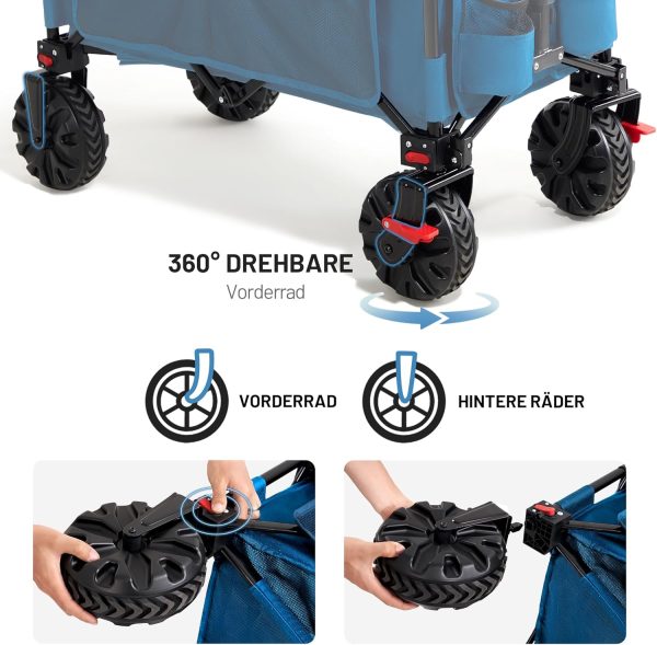 TIMBER RIDGE XXL Bollerwagen Faltbar Breite Reifen mit Bremse Strandwagen mit Seitentasche Getränkehalter Verstellbarem Griff Gartenwagen für Alle Gelände Draussen Einkaufen 100kg Belastbarkeit – Bild 9