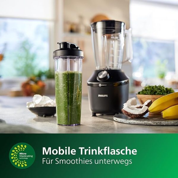 Philips 5000-Serie Standmixer inkl. Blend-and-go-Behälter - 1200 W. 2L maximales Fassungsvermögen. ProBlend Plus-Technologie. Spülmaschinengeeignete Teile. Schwarz (HR3031/00) – Bild 10