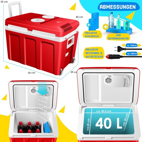 KESSER® Kühlbox 40L mit Rollen | Thermo-Elektrische Kühlbox | KÜHLT und WÄRMT | 12 & 230V | Thermobox für Auto, Boot & Camping | Mini-Kühlschrank mit ECO & MAX Modus | inkl. Kühlakkus & Getränkehalter – Bild 9