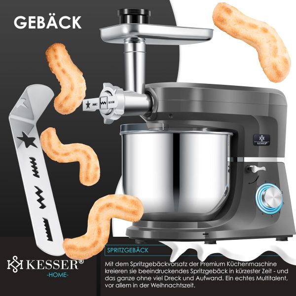 KESSER® 3 in 1 Universal Küchenmaschine K-KM 3000 mit Fleischwolf Knetmaschine Multifunktionale Rührmaschine 5,5L Schüssel mit 3 Rührwerkzeuge, 1,5L Entsafter, Zubehör-Set, Pasta & Gebäckformen – Bild 13