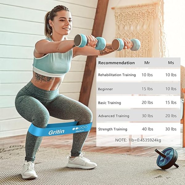 Gritin Fitnessbänder Widerstandsbänder mit 5 Stufen, Latex Fitnessband Resistance mit Deutscher Übungsanleitung & Tragebeutel, Gymnastikband für Muskelaufbau, Yoga - 5er Set – Bild 8