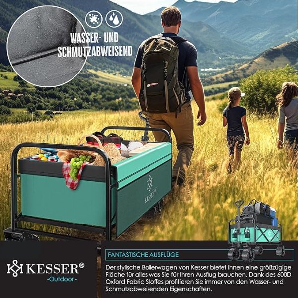 KESSER® Bollerwagen faltbar max. bis 150kg belastbar mit Breiten Vollgummi Reifen | Handwagen Transportkarre | Gerätewagen inkl. 2 Netztaschen & Seitentasche | Transportwagen Gartenanhänger klappbar – Bild 10