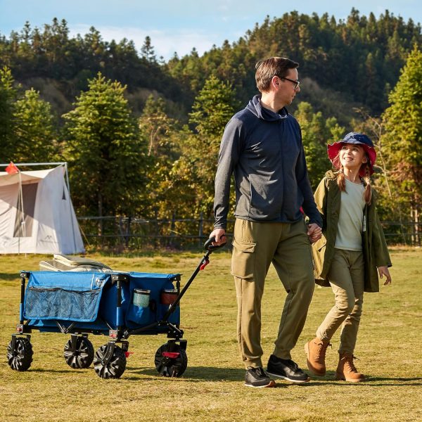 TIMBER RIDGE XXL Bollerwagen Faltbar Breite Reifen mit Bremse Strandwagen mit Seitentasche Getränkehalter Verstellbarem Griff Gartenwagen für Alle Gelände Draussen Einkaufen 100kg Belastbarkeit – Bild 10