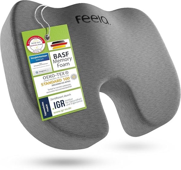 feela.® Orthopädisches Sitzkissen [3 Härtegrade] - Ergonomisches Sitzkissen für Bürostuhl & Co - Wirkt Schmerzreduzierend, Erhöht Sitzkomfort, Fördert Durchblutung und Entlastet das Steißbein (Weich) – Bild 2