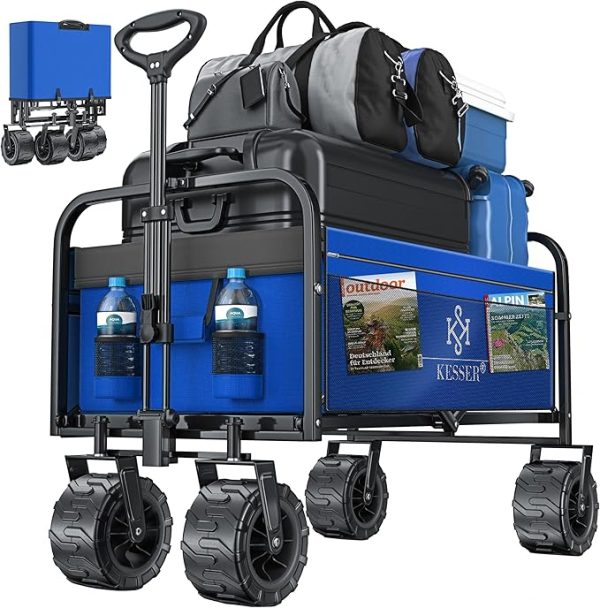 KESSER® Bollerwagen faltbar max. bis 150kg belastbar mit Breiten Vollgummi Reifen | Handwagen Transportkarre | Gerätewagen inkl. 2 Netztaschen & Seitentasche | Transportwagen Gartenanhänger klappbar – Bild 5