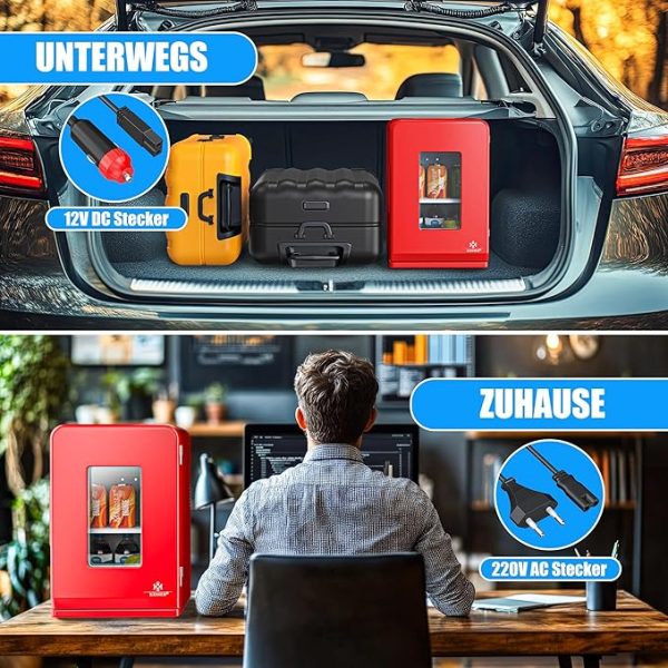 Heizfunktion Tragbarer AC DC 220-240V/12V Steckdose und Zigarettenanzünder Warmhaltebox, Thermobox Auto Büros Zimmer Camping Garten Rot [Energieklasse F] – Bild 14