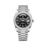 Rolex Day-Date 228349RBR White Gold Diamond Bezel Black Dial