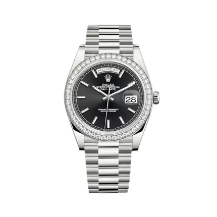 Rolex Day-Date 228349RBR White Gold Diamond Bezel Black Dial