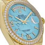 Rolex Day-Date 128348RBR Yellow Gold Diamond Bezel Turquoise Diamond Dial - 图片 3
