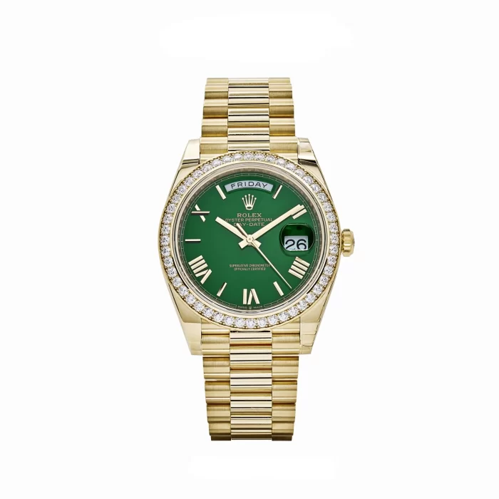Rolex Day-Date 228348RBR Yellow Gold Green Roman Numeral Dial Diamond Bezel (2024) - 图片 2